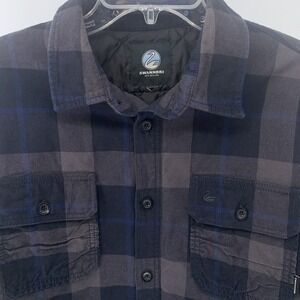 Swanndri Plaid Button Quilted Shacket Mens Large Gray Black Blue New Zealand